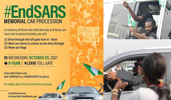 ENDSARS Memorial Protest, Falz, Macaroni, and others lead the car parade; cops make an arrest