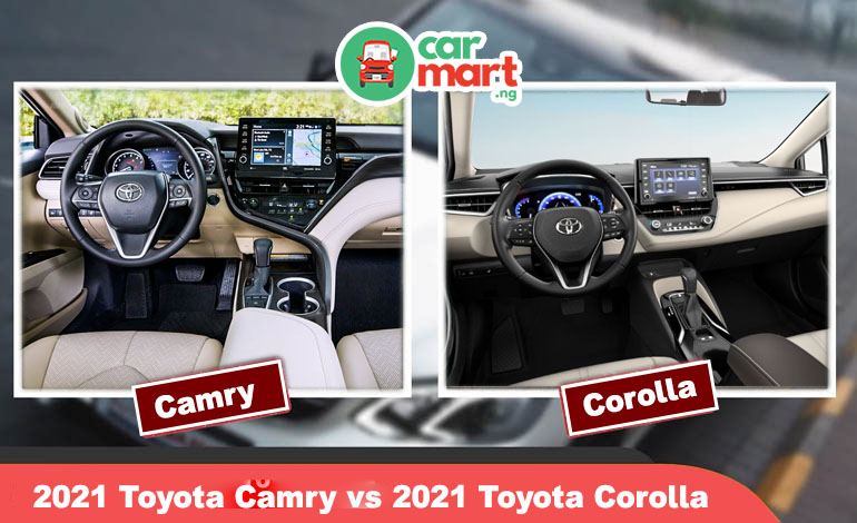 2021 Toyota Camry  vs. 2021 Toyota Corolla interior 